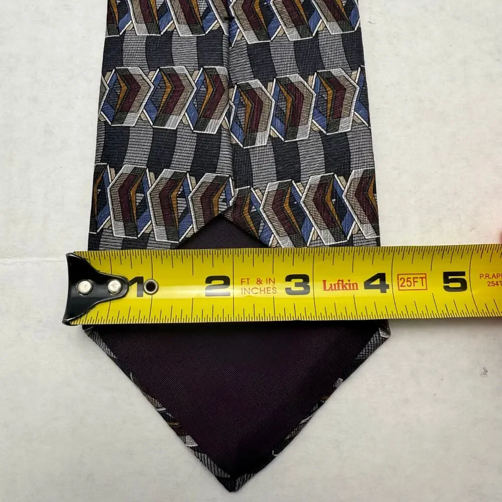 Oleg Cassini Silk Tie Gray Geometric Cube Print Black Blue Red Abstract